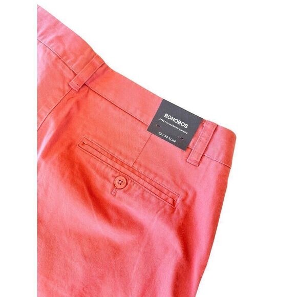 NWT Bonobos Men's Slim Fit Chino Pants 32x34 Rich Coral Preppy Summer Pants - Picture 5 of 6